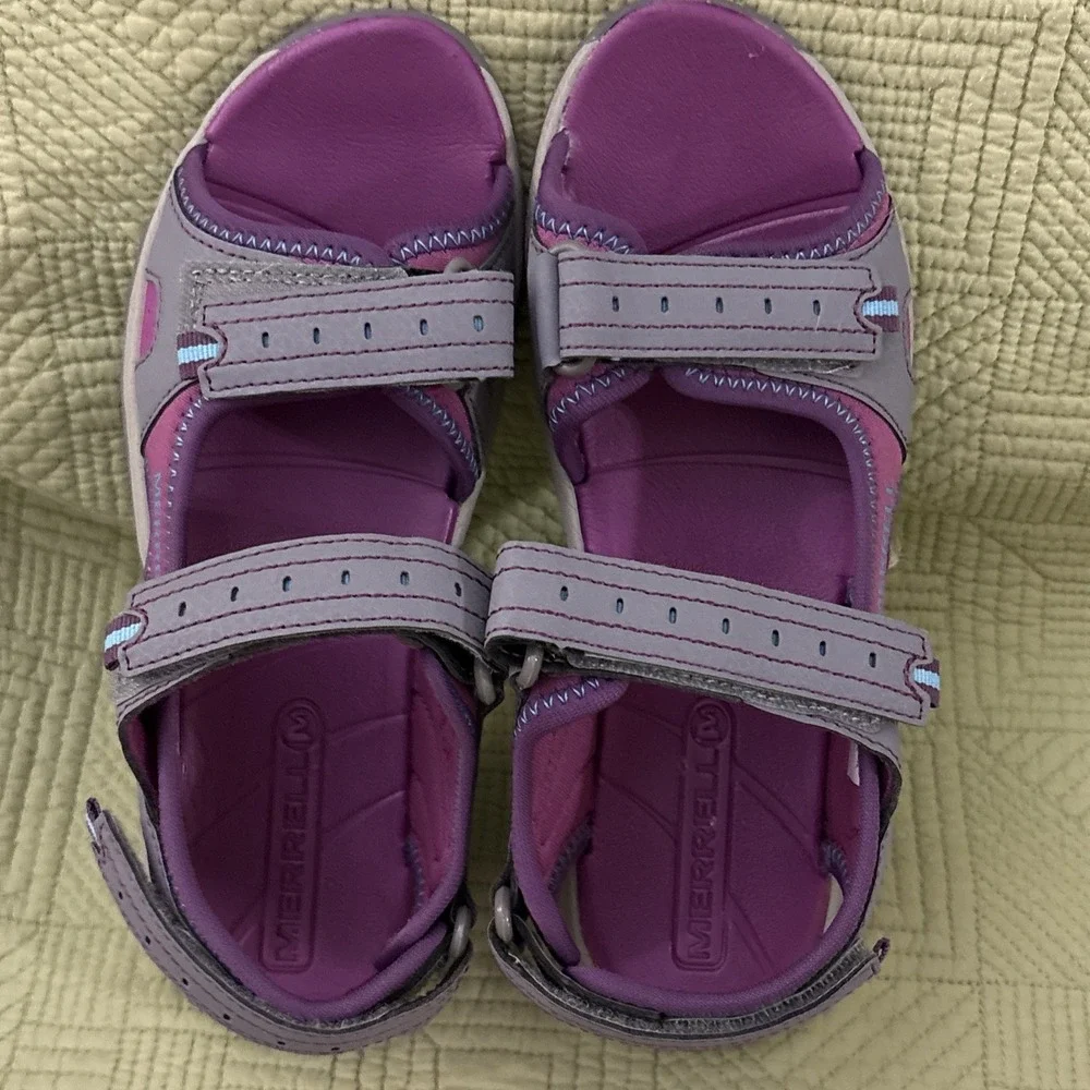 Merrell Girls Sz 5 Hiking Water Sandals Camp Lake Nature Beach Purple/Gray NEW